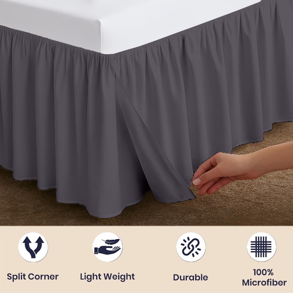 13 Inch Drop Ruffled Bed Skirt - Classic Gathered Styling, Platform Style Dust Ruffle with Secure Fit