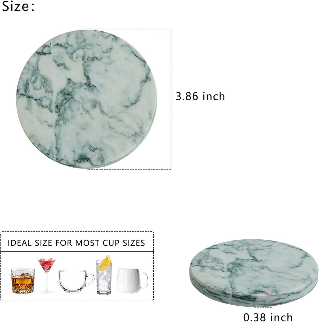 Natural Marble Coaster Round Coasters,3.9" Stone Coaster - Set of 4