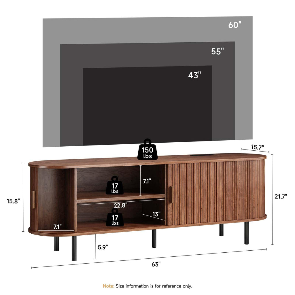 63" Mid Century Modern TV Stand with Sliding Doors for 65" TV