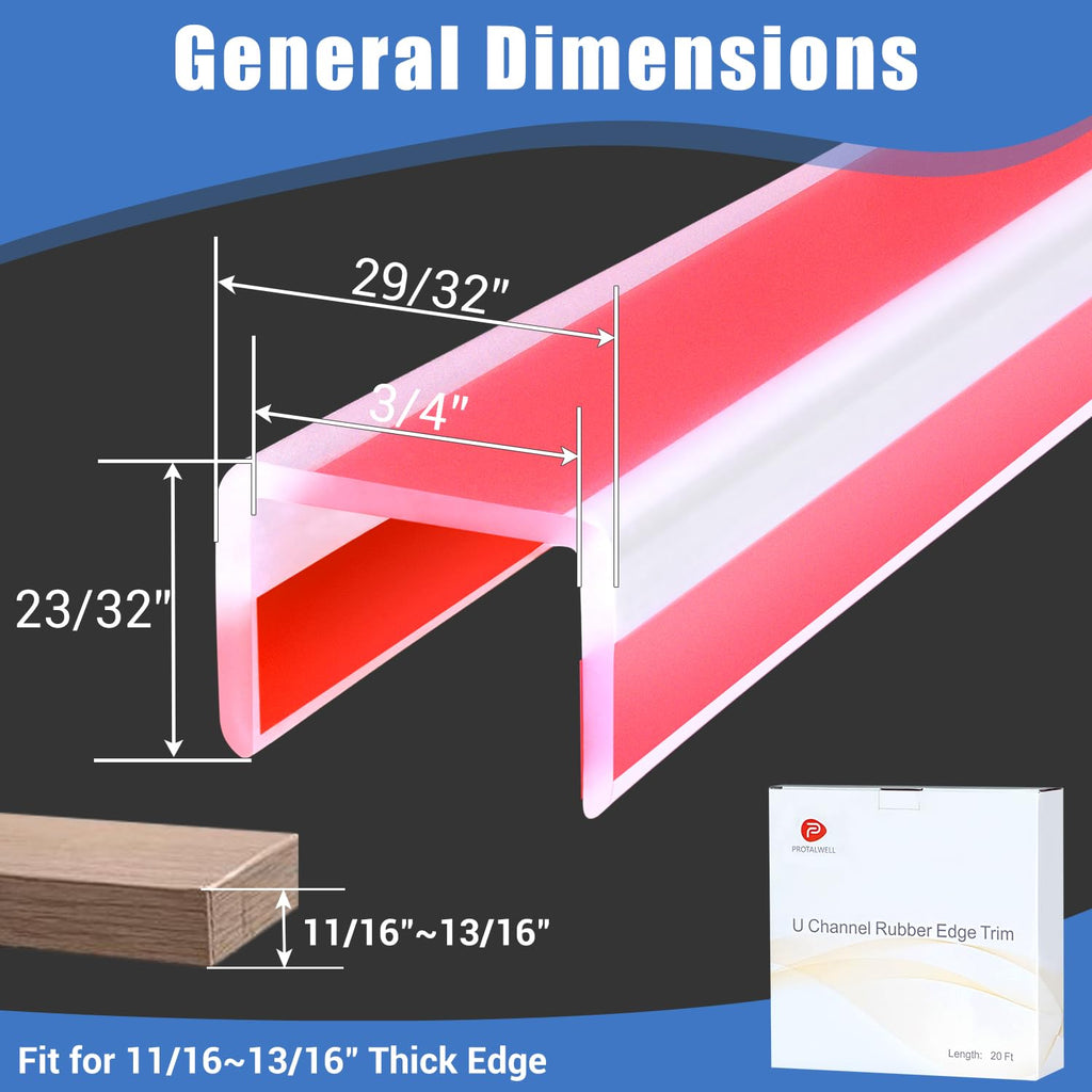 Clear Rubber Edge Trim, Size 3/4"(19mm), Fit 11/16"-13/16"(18-20mm)