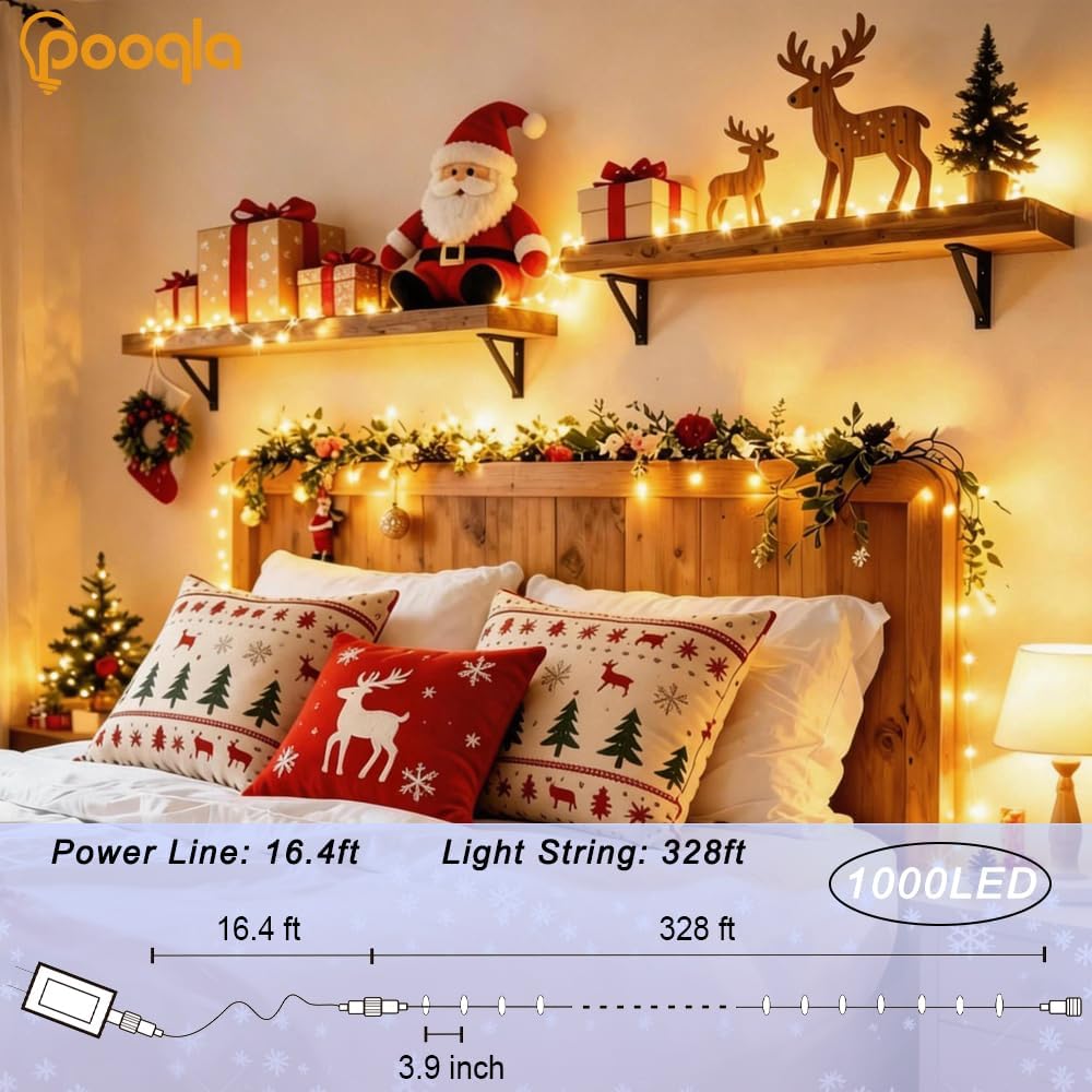 1000 LED Warm White Christmas Lights Outdoor String Lights, 328 ft