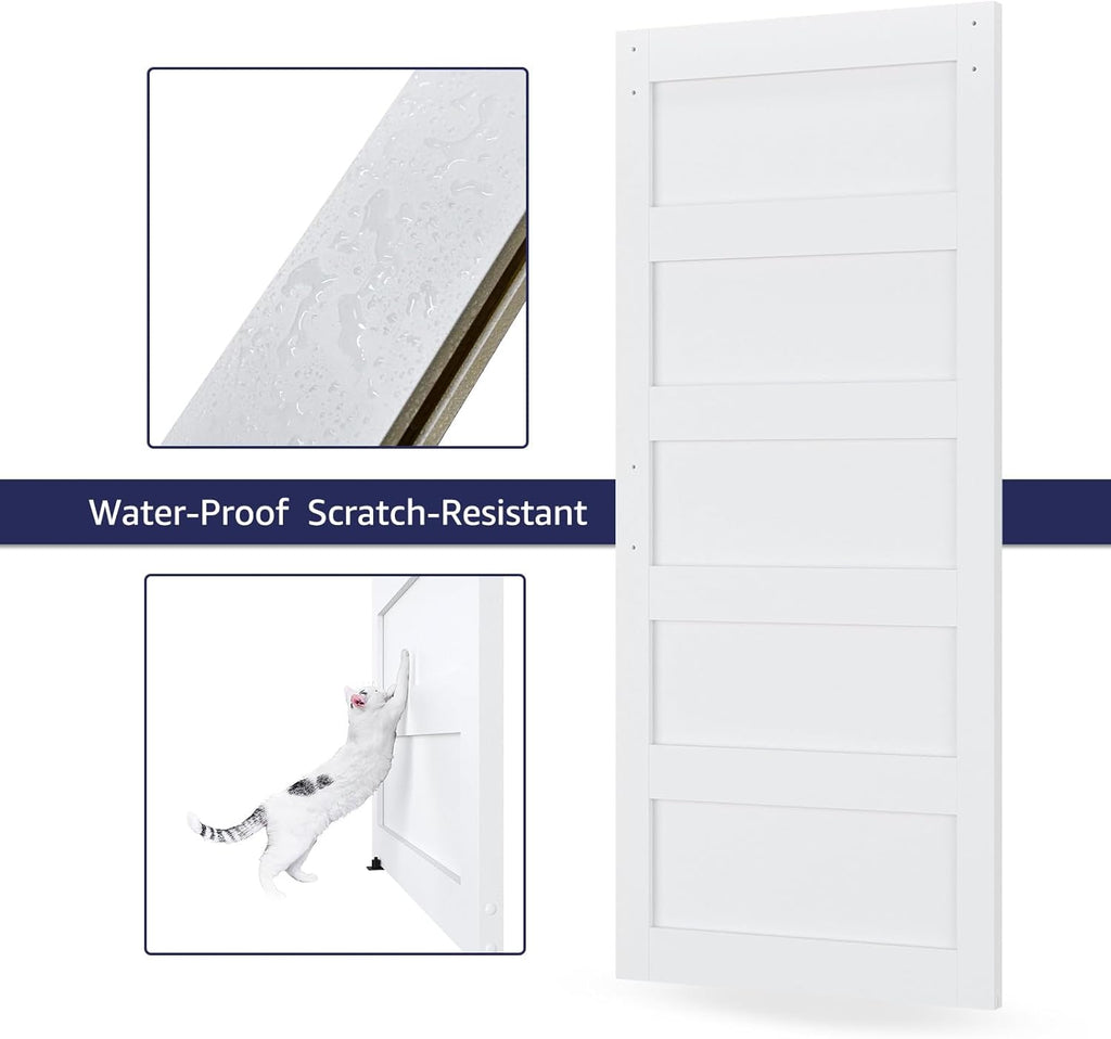36in x 84in Sliding Barn Door with 6.6ft Barn Door Hardware Kit & Handle, Pre-Drilled Holes Easy Ass