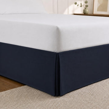 Full Tailored Pleated Bed Skirt, 14" Drop, Navy