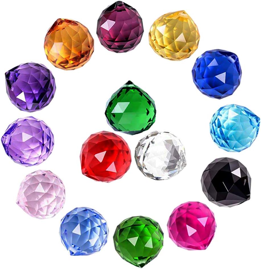 Crystal Sun Catcher Suncatcher Prism Ball Assorted Colors - 15 Pack, 1.18"/ 30mm, Rainbow Pendant Maker