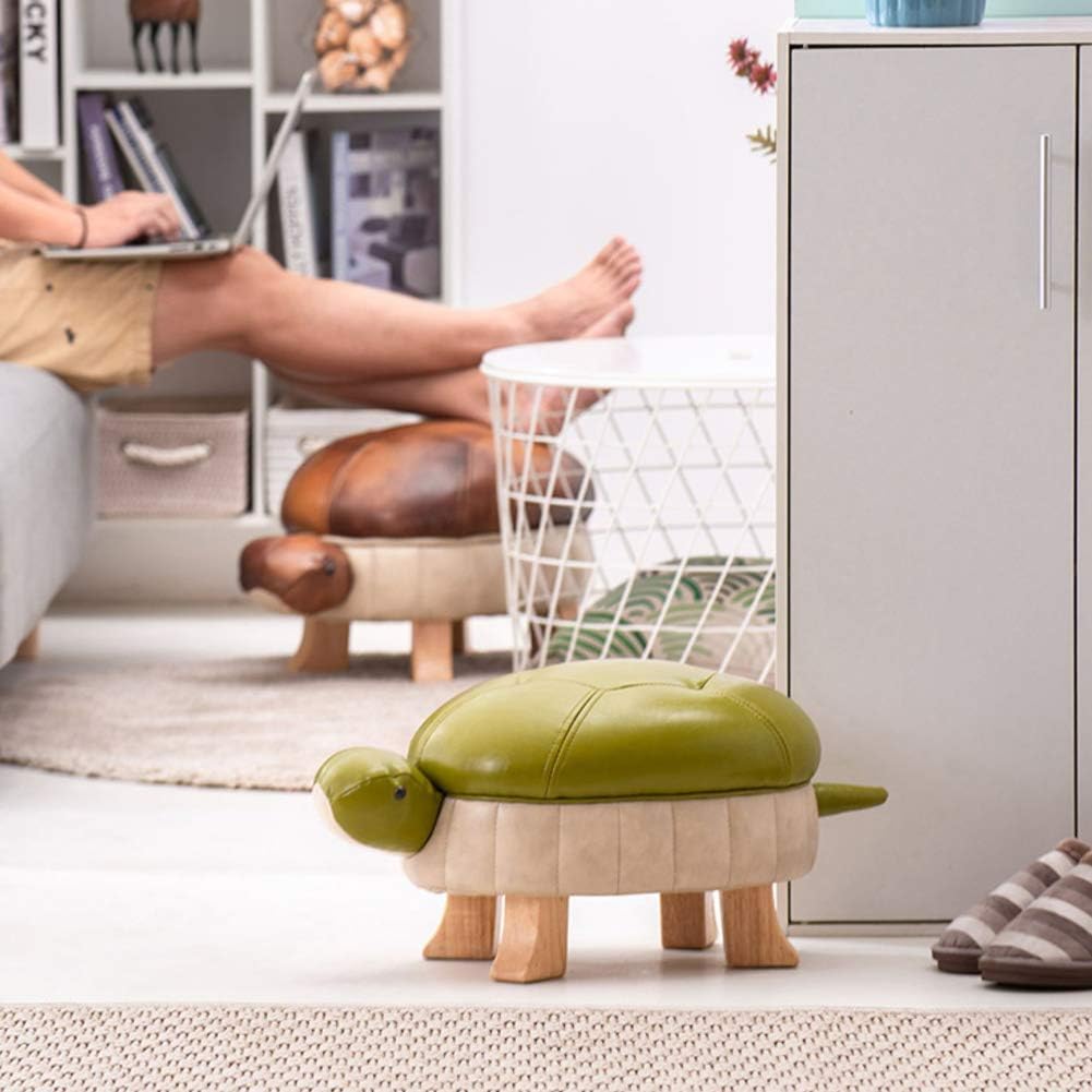 Animal Footstool Turtle Upholstered Ottoman PU Leather Pouf Wood Foot Stool Rest Bedroom Sofa Bench Seat Chair