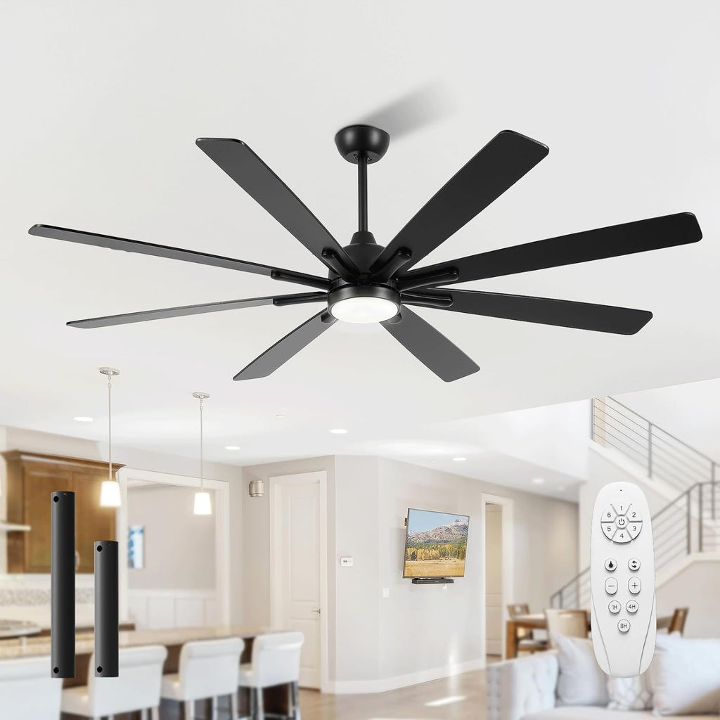 84" Ceiling Fan with LED Light and Remote - Black