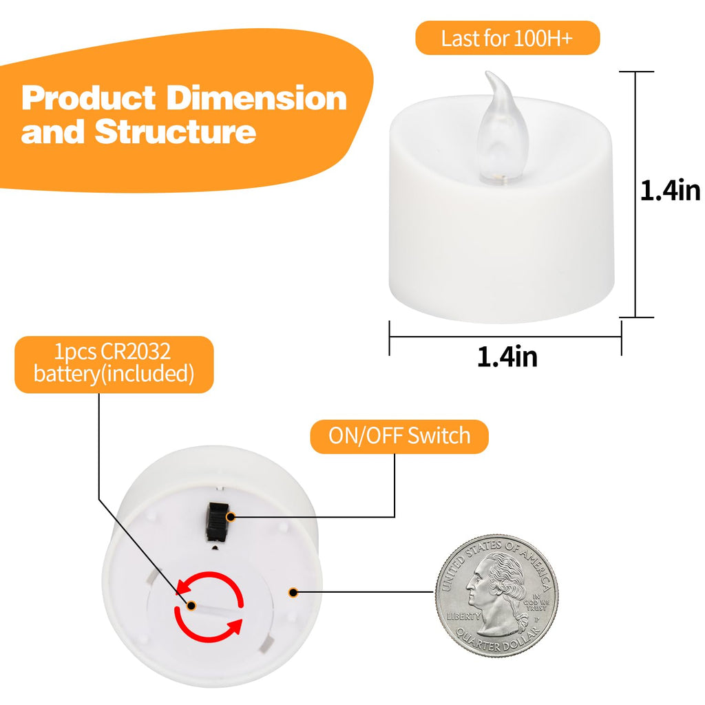 200 Pack Flickering LED Tea Lights, Last 100H+, Warm White Light