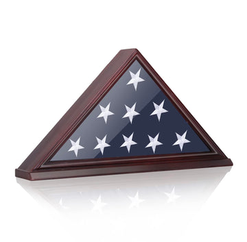 Military Flag Display Case for 5'x9.5' Burial Flag, Pine Wood, Red