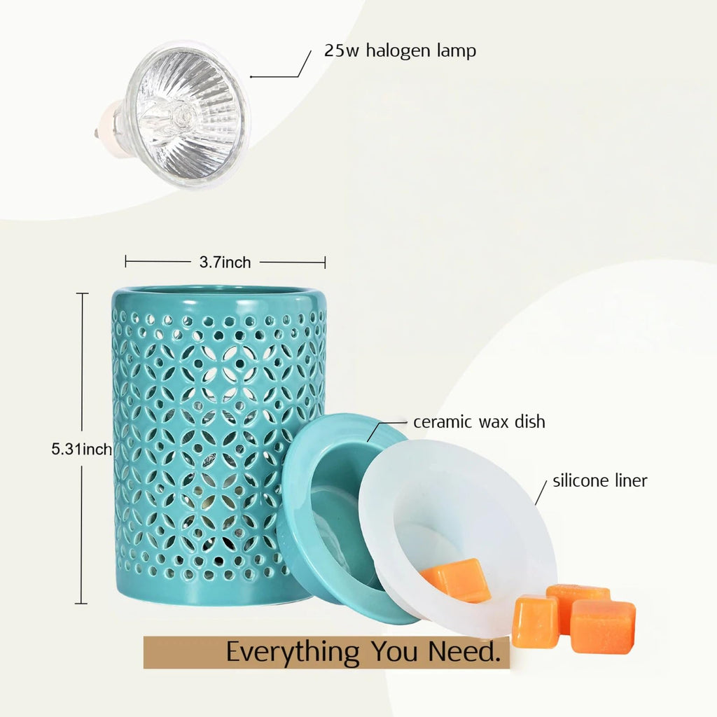 Ceramic Wax Melt Warmer with Timer and 1 pc Silicone Dish Cyan