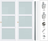 60"×80"(Double 31") Sliding Closet Door, 3-Lite Frosted Glass, Bypass Barn Door with Hardware Kit In