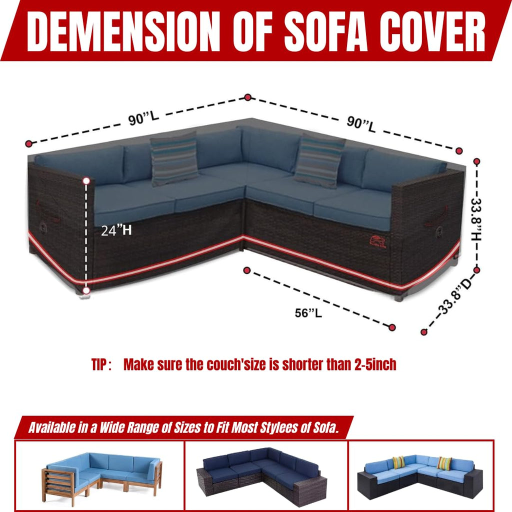 Patio Sectional Sofa Cover, Outdoor Heavy Duty Durable UV Water Resistant Anti-Fading L Shaped Couch Cover, Black