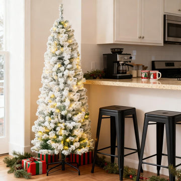 Pre-Lit Snow Flocked Christmas Tree with 250 LED Lights, Easy Assembly