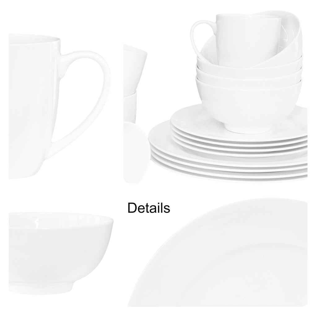 Bone China 16 Piece Dinnerware Set, Service for 4, White, Microwave Safe, Dishwasher Safe,Chip Resistant