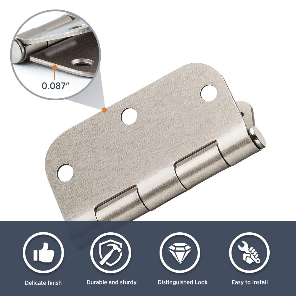 Door Hinges Satin Nickel 3.5 Inch Interior Hinges 5/8" Radius - 12 Pack