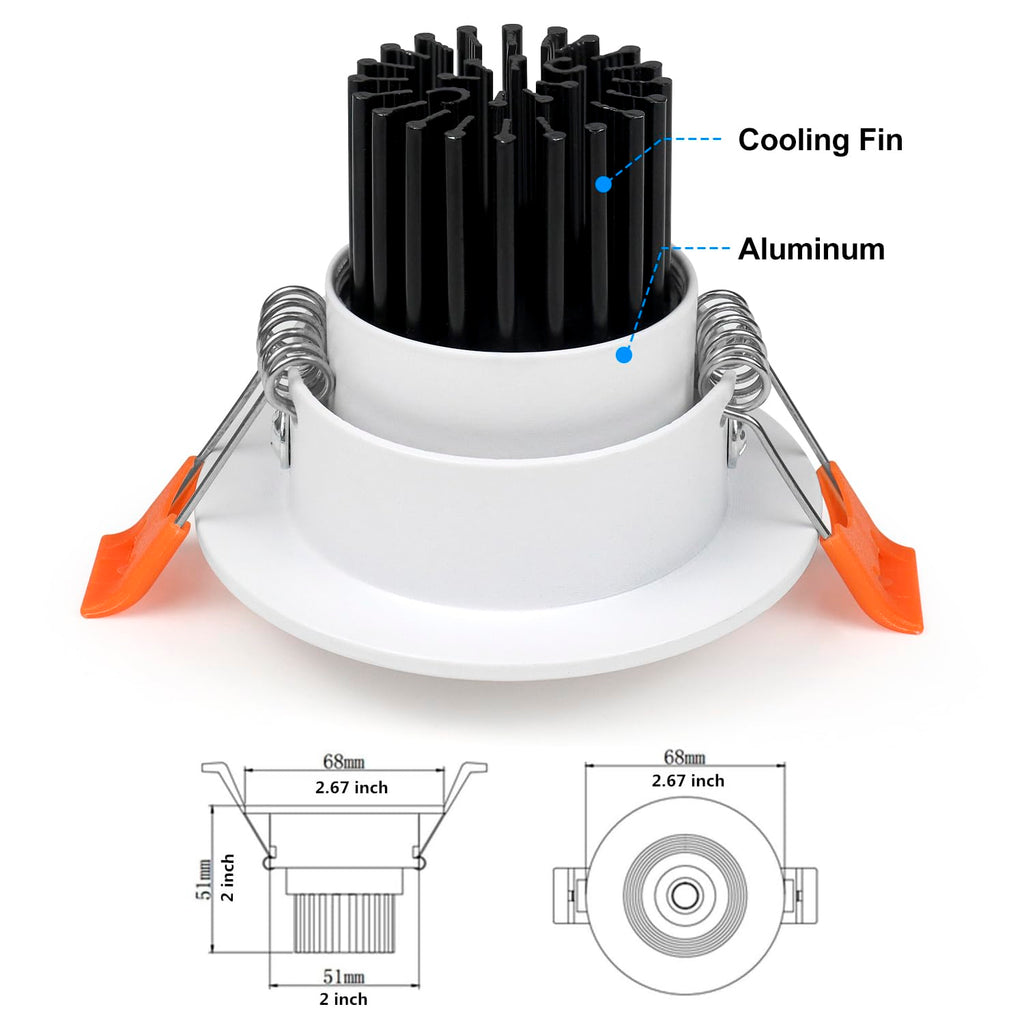2inch LED Dimmable Downlight, 3W COB Recessed Ceiling Light, Ultra Warm White 2700K, CRI80, 25W 220LM Halogen Bulbs