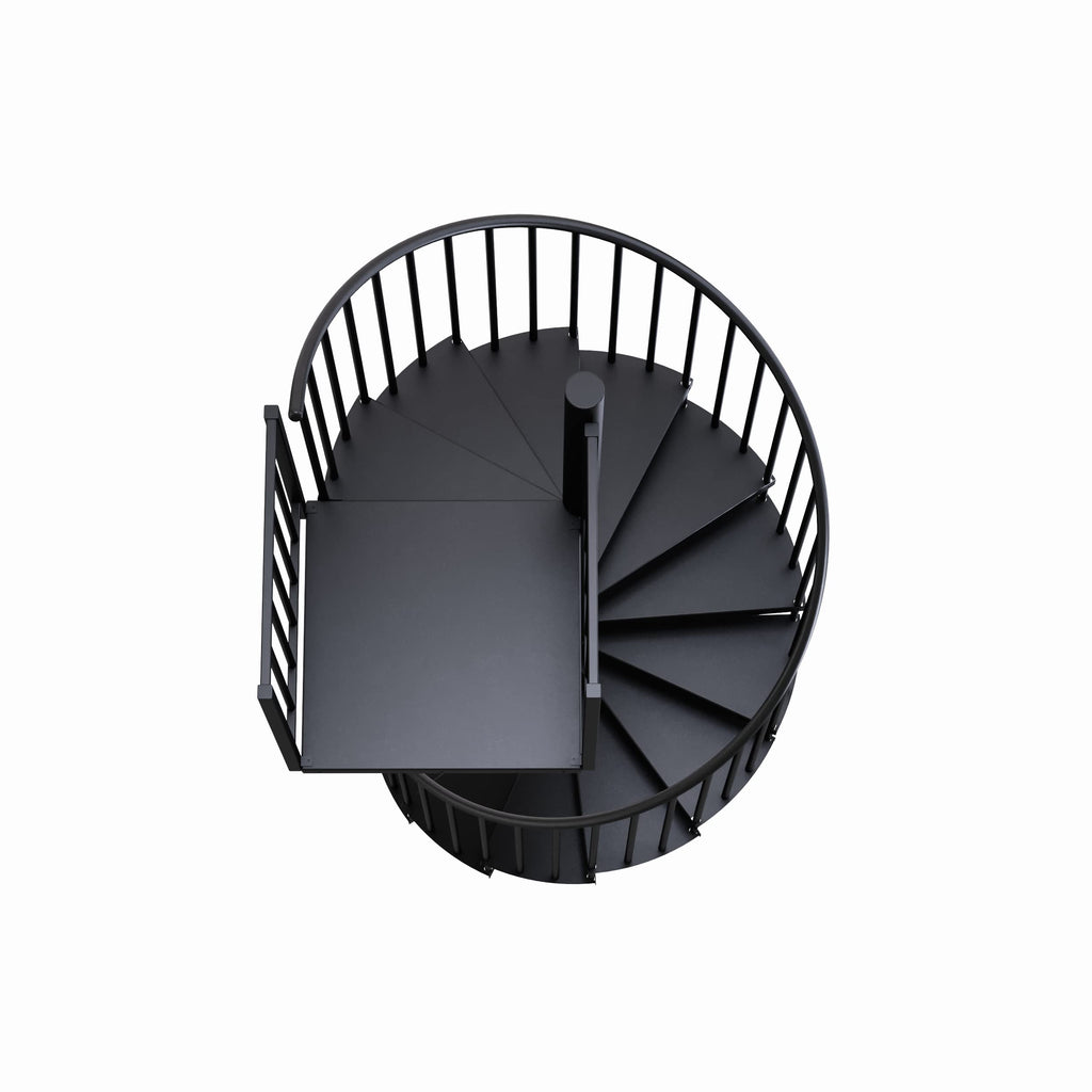Condor Black Interior 60in Diameter, Fits Height 93.5in - 104.5in, 2 36in Tall Platform Rails Spiral Stair Kit
