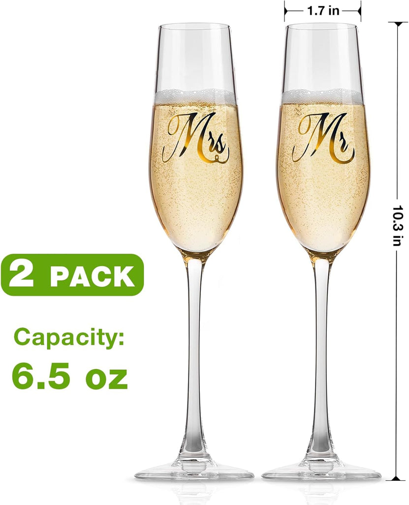 Mr. & Mrs. Champagne Flute Set, Wedding Decor - His and Hers, Wedding Toasting Glasses for Engagement Celebrations