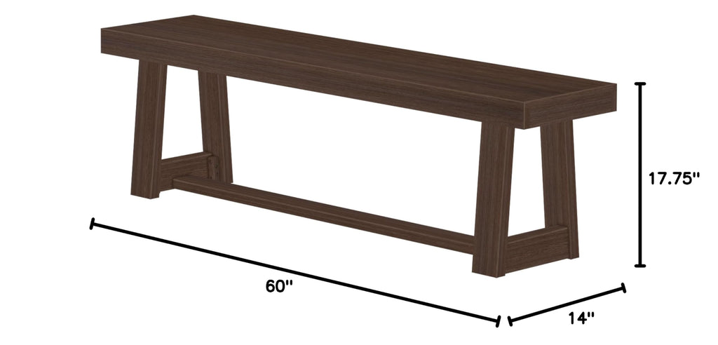 Classic Dining Bench, 60 Inch, Walnut Wirebrush