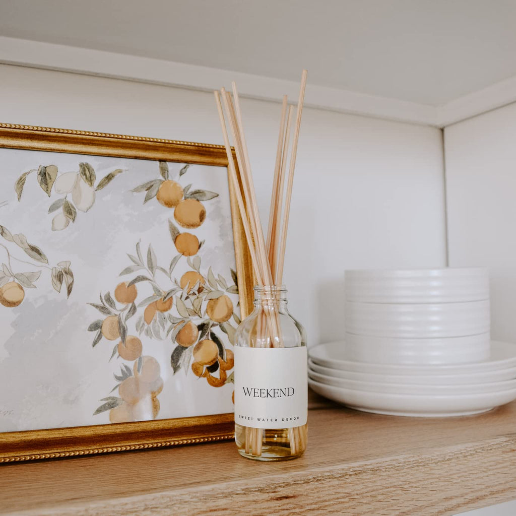 Weekend Reed Diffuser Set - Sage, Orange, Amber, Tonka Bean Scented Reed Diffusers - Air Freshener Lasts 4+ Months
