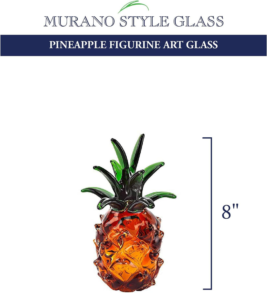 Murano-Style Art Glass Pineapple Figurine Tabletop Decor, 10 Inch