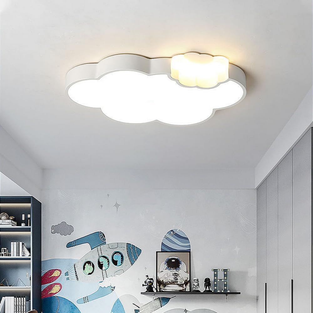 Children's Style Dimmable LED Ceiling Light Cartoon Cloud Design Flush Mount Ceiling Lamp Fixture in White for Kids