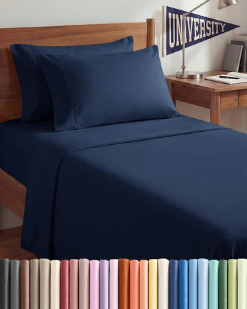 Queen 6 Piece Bed Sheet Set - Soft, Breathable & Cooling Sheets - Navy Blue