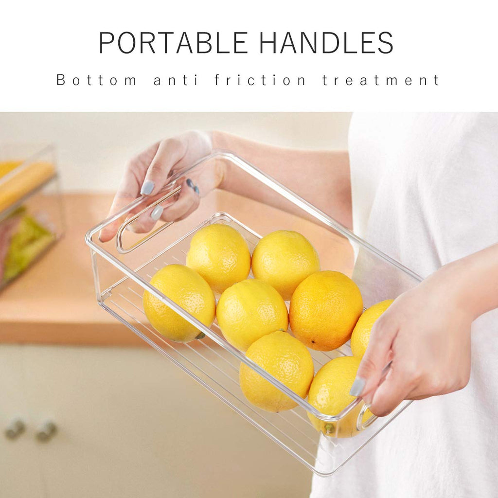 Stackable Refrigerator Organizer Bins, 6 Pack Clear Kitchen Organizer Container Bins with Handles and 20 PCS Plastic