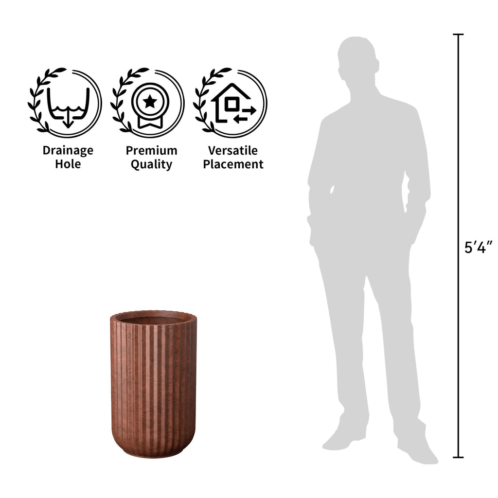 Large Round Column Rusty Concrete Planter 21.7" Tall, Outdoor