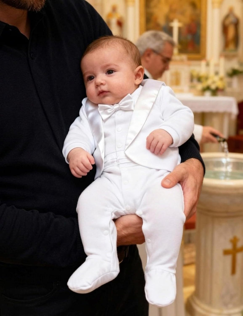 Baby Boy Tuxedo Gentleman Footie One-piece Romper with Bow Tie