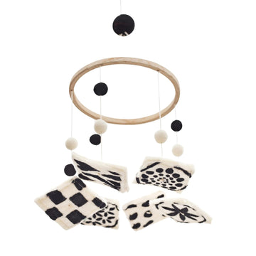 Black and White Baby Crib Mobile | Safe High Contrast Wool Toys, Neutral Room Decor for Boy & Girl | Develops