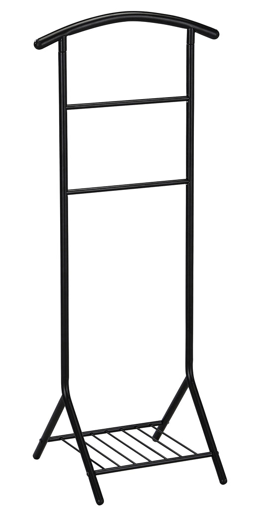 Metal Suit Valet Stand with Shoe Shelf & Hanger, Black