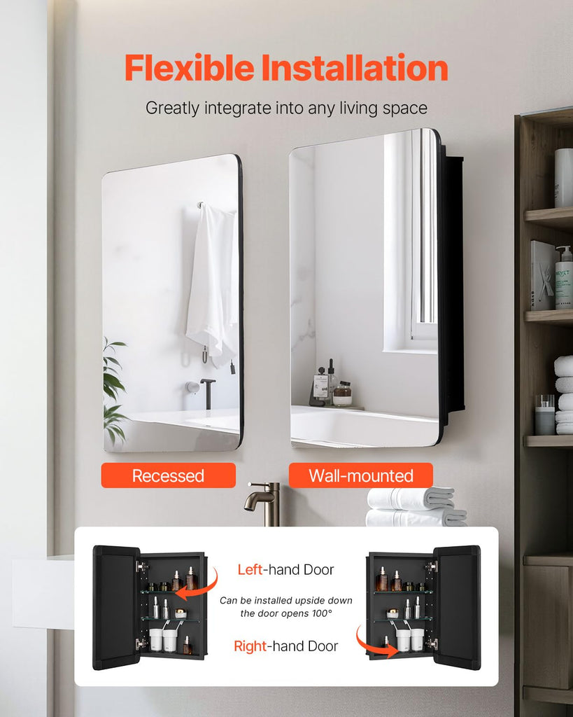 Medicine Cabinet, 16 x 24 inch, Medicine Cabinet with Mirror, Aluminum Frame Bathroom Wall Cabinet, 2-Layer