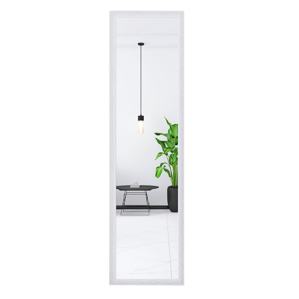 50" x 14" Full Length Wall Mirror, White Baroque Door Mirror