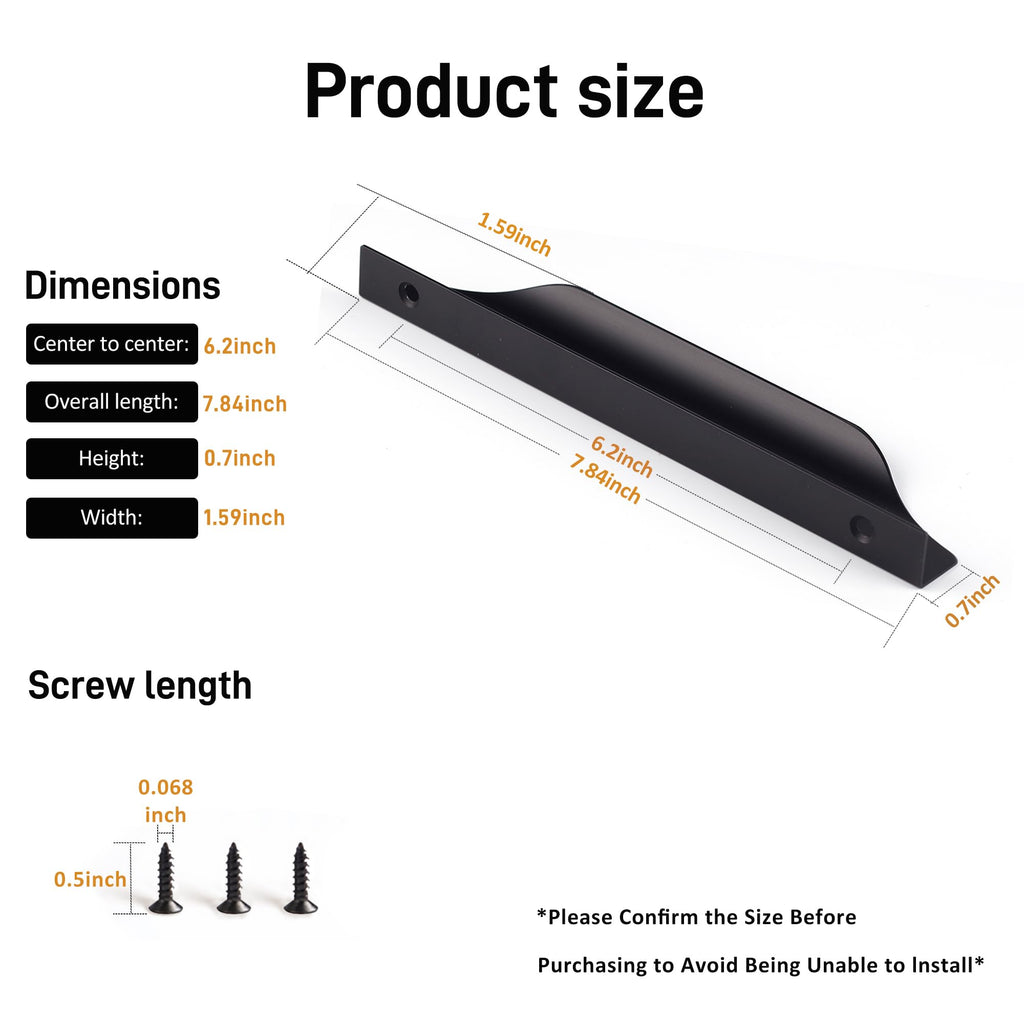 Edge Finger Tab Pull for cabinets Kitchen Concealed Drawer pulls Aluminum Flat Hidden Mount Door Long Handle 10 Pack