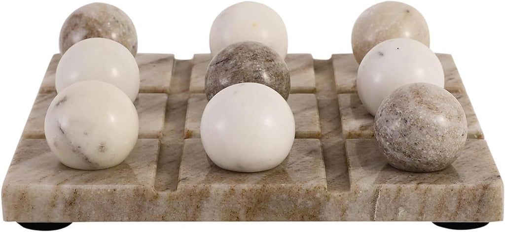 Marble Tic Tac Toe Game Board X and O Game Set for Birthday Gift to Students and Adults Medium Beige Color Premium