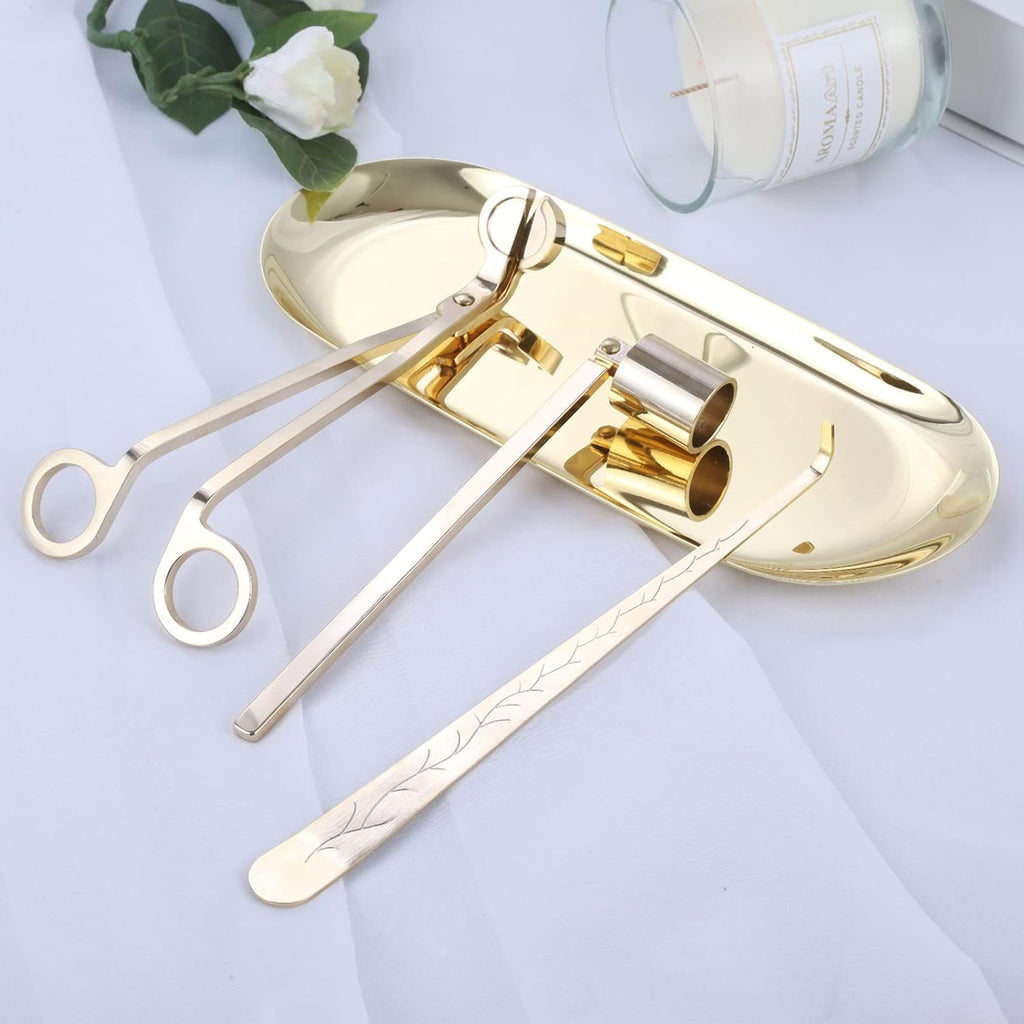 4-in-1 Stainless Steel Candle Care Kit for Candle Lovers, Gold - Set of 4