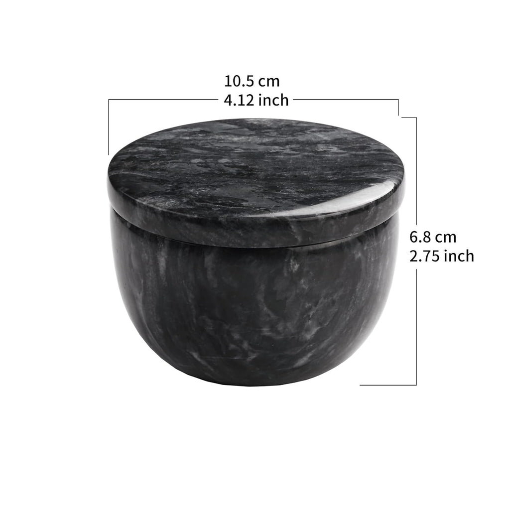 Black Marble Salt Cellar with Lid, Large 10oz Spice Keeper Pot with spoon