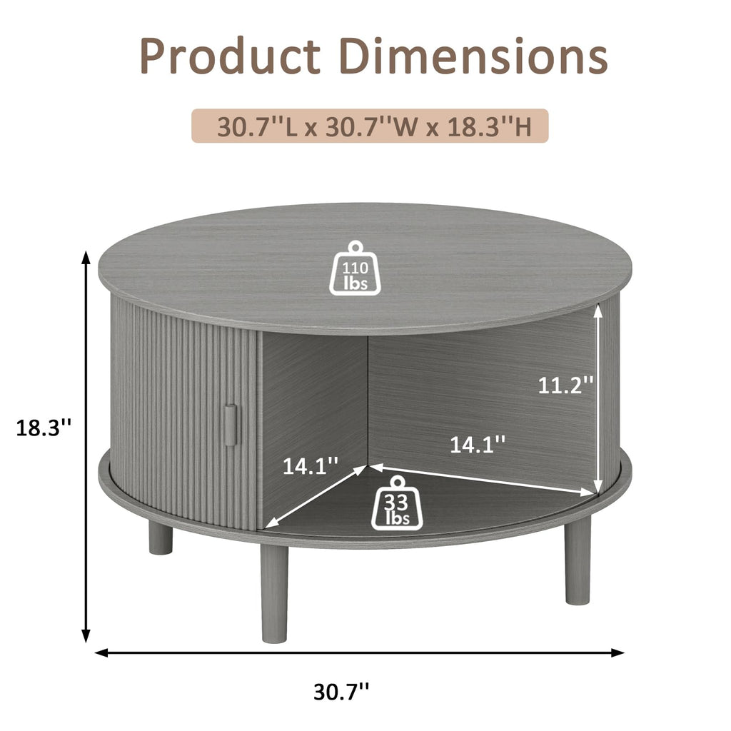 Fluted TV Stand and Coffee Table Set of 2, Grey