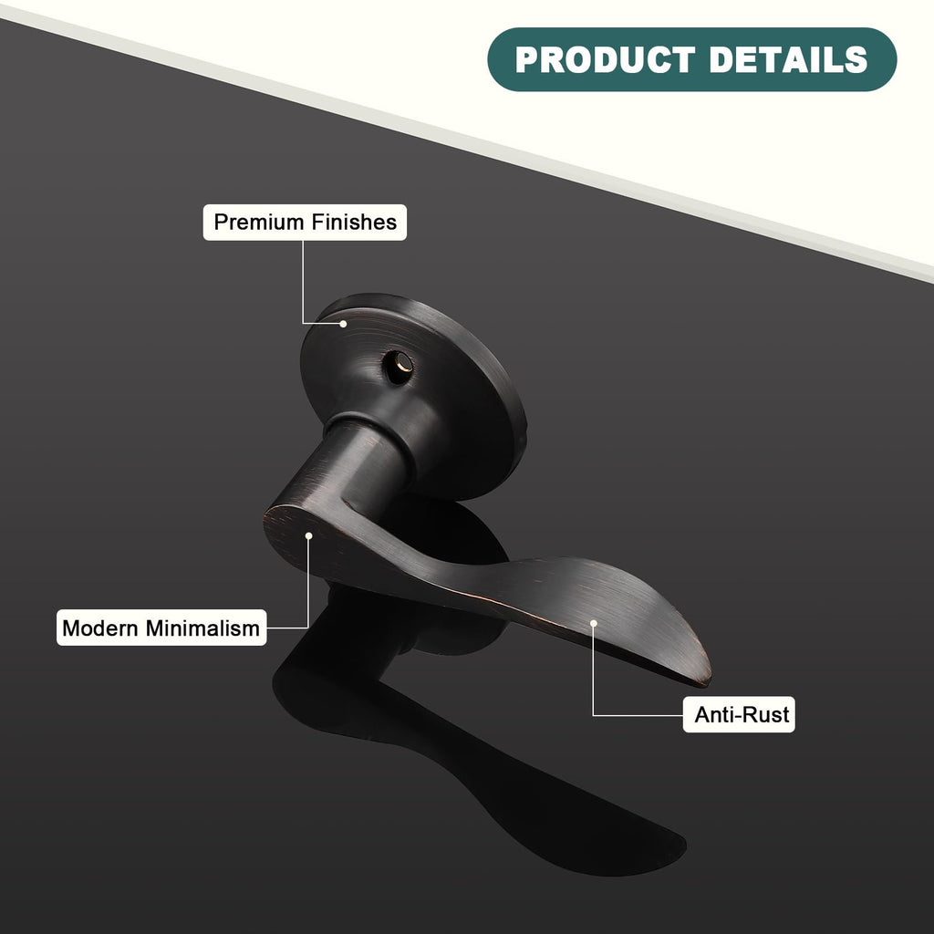 4 Pack Oil Rubbed Bronze Half Dummy Door Handle for Closet Keyless Right Handed Interior Door Lever Wave Dummy Lever