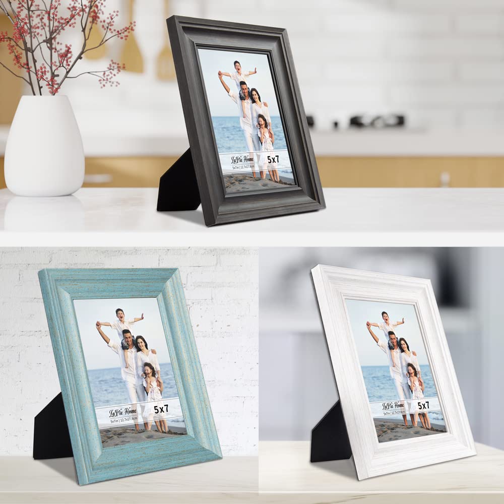 5x7 Picture Frames (3 Pack, Assorted Colors) Rustic Wood Grain Photo Frame Set with High Definition Glass for Wall