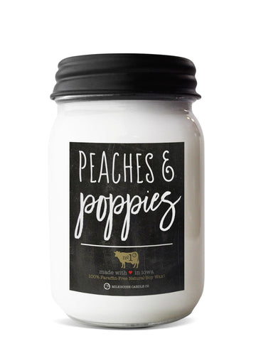 Peaches & Poppies Soy Candle, 13 oz Mason Jar, 70+ Hr Burn