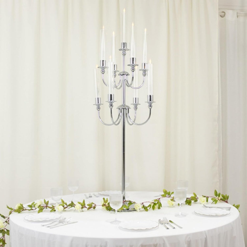 9-Arm Silver Metal Floor Candelabra Candle Holder, Vintage Classic Taper Candlestick Stand for Wedding, Party and