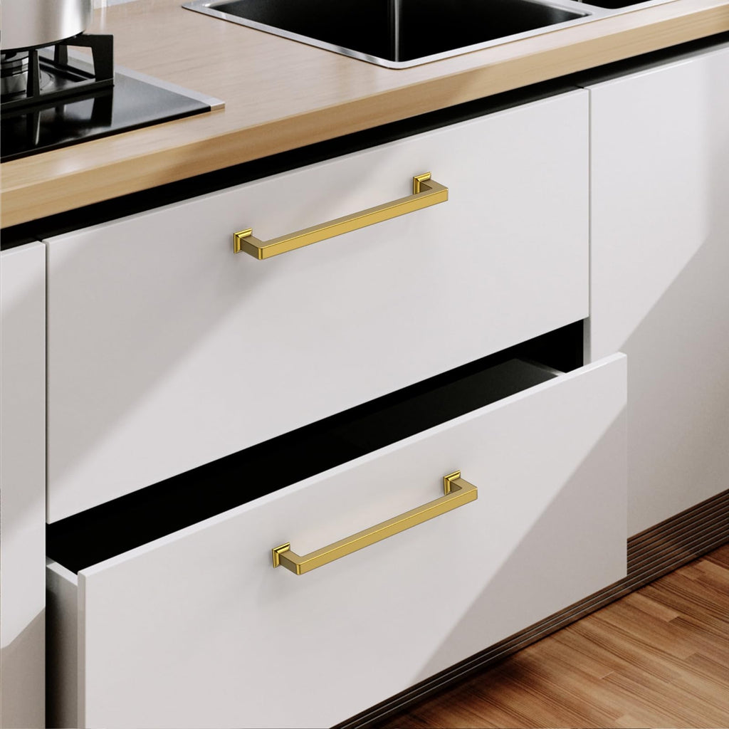 10 Pack 7 Inch Vibrant Brushed Moderne Brass Cabinet Pulls