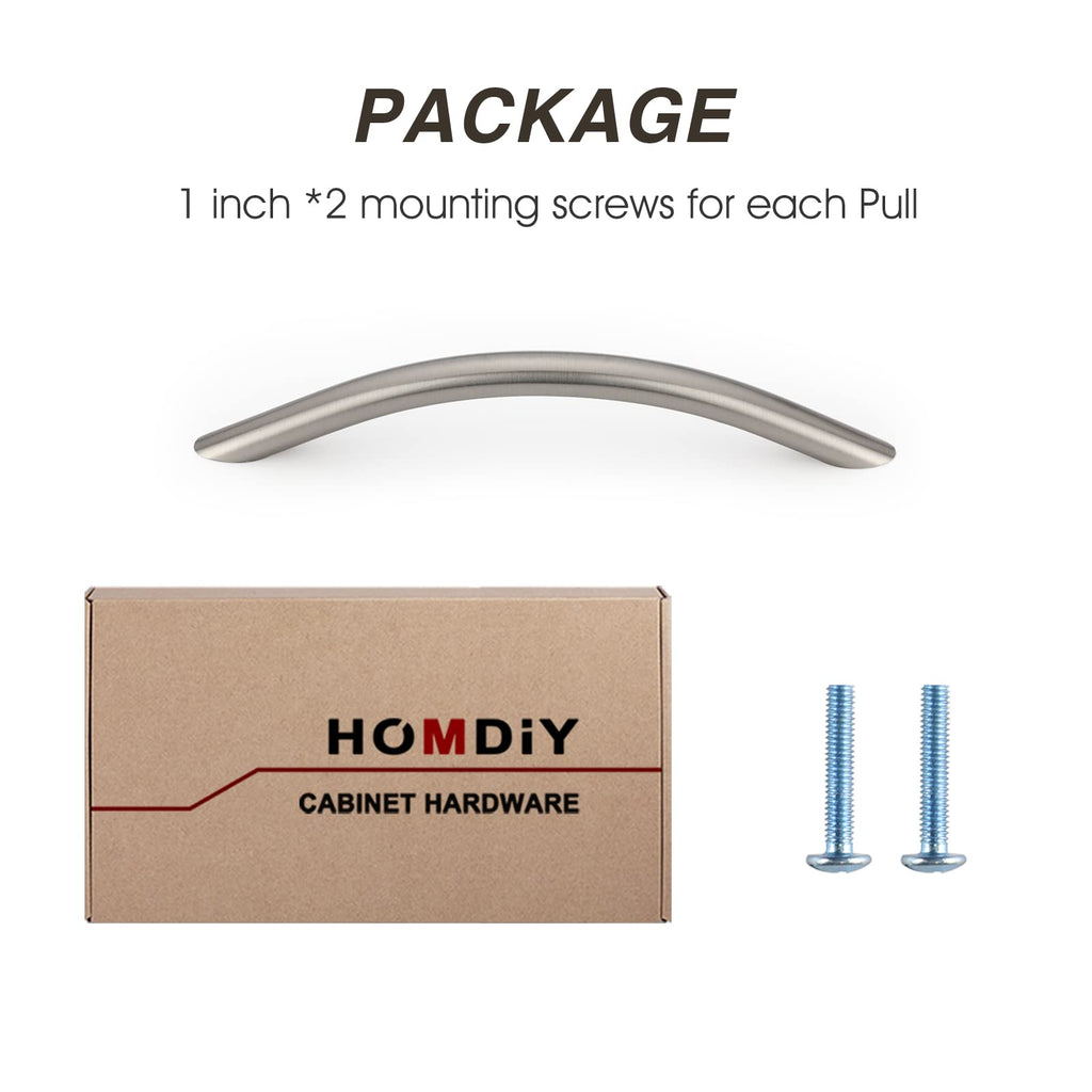 Solid Brushed Nickel Cabinet Pulls, 5 Inch Silver Arched Drawer Handles, 25 Pack Kitchen Cabinet Hardware, Screws