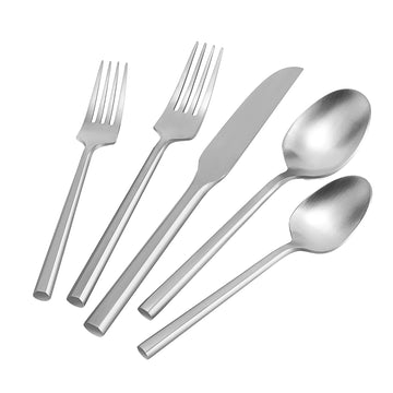 Silverware Set 5 Pieces Hexagon Matte Finished Flatware Set Cutlery Set Stainless Steel for 1