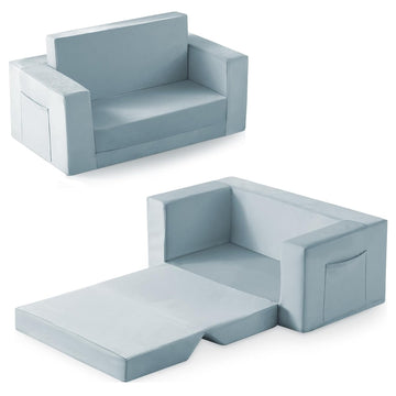 Toddler Couch Chair, Extra Wide Foldable Kids Chairs Comfy, Blue