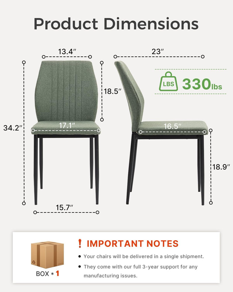 Dining Chairs Set of 4, Upholstered Wooden Dining Room Chairs, Mid Century Modern Fabric Kitchen Chair with Metal