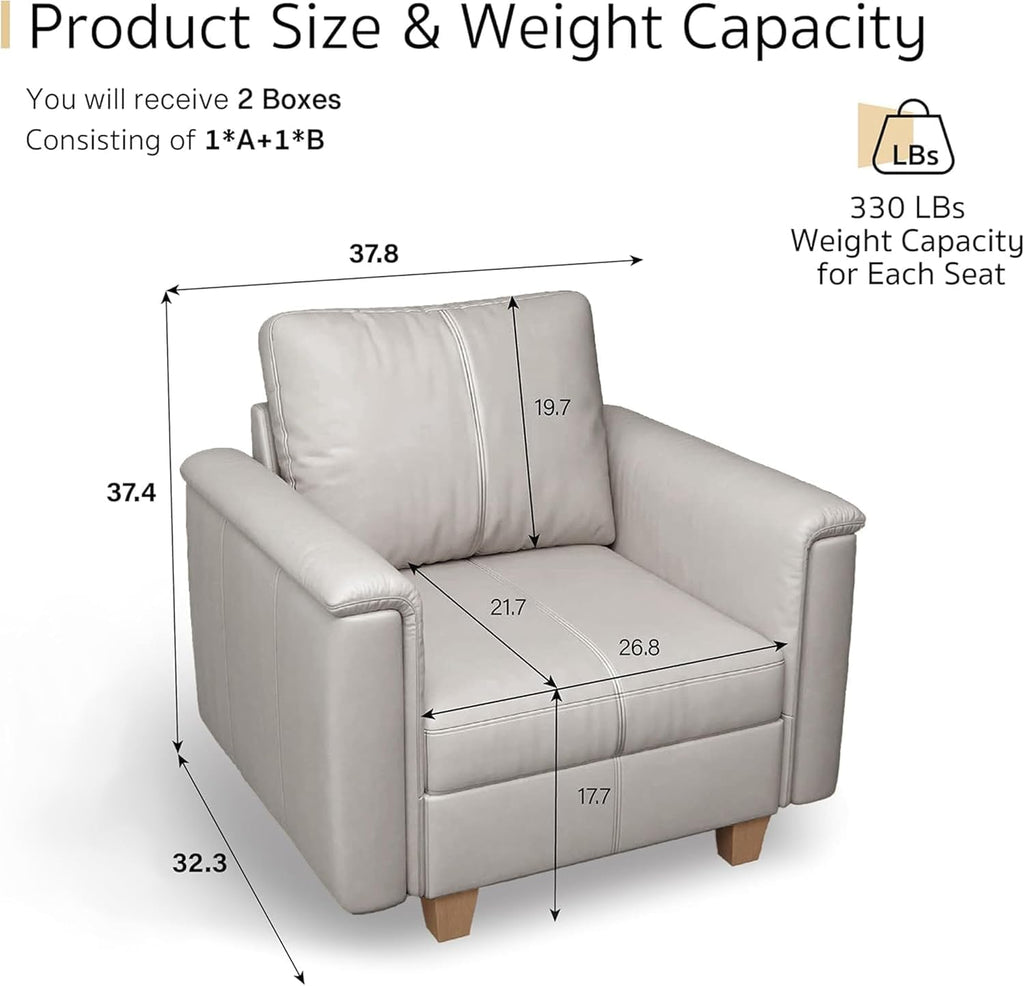 Modular Leather Accent Chair with Storage, Plush-Top Armrest, Greige