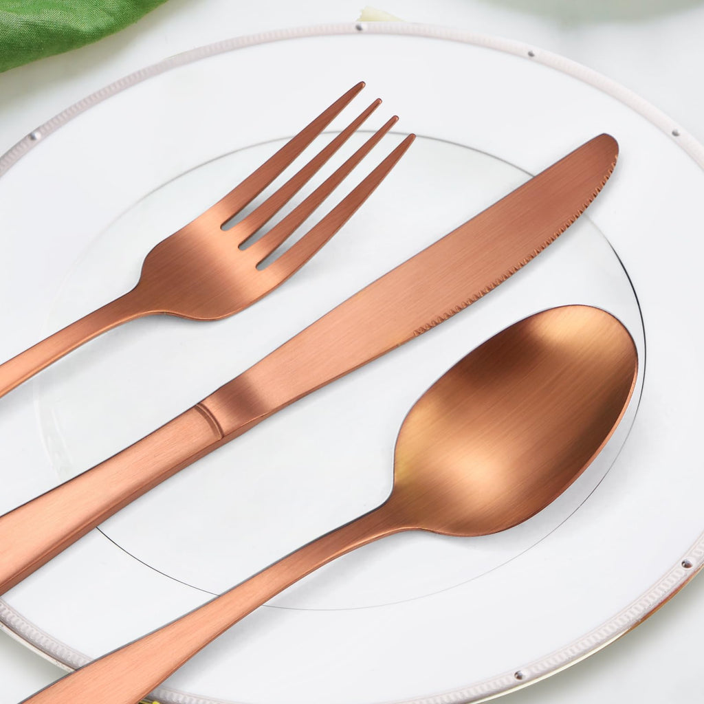 Rose Gold Silverware Matte Stainless Steel Flatware Utensils Set Service for 6 Modern Cutlery Eating Utensils include