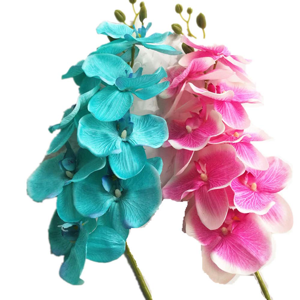 6pcs Orange Color Moth Orchids Phalaenopsis 8 Heads Artificial Silk Large Orchid Flower Branch (Orange)